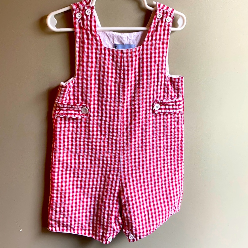 EUC 2T Crescent Moon Children red and white checked Jon Jon